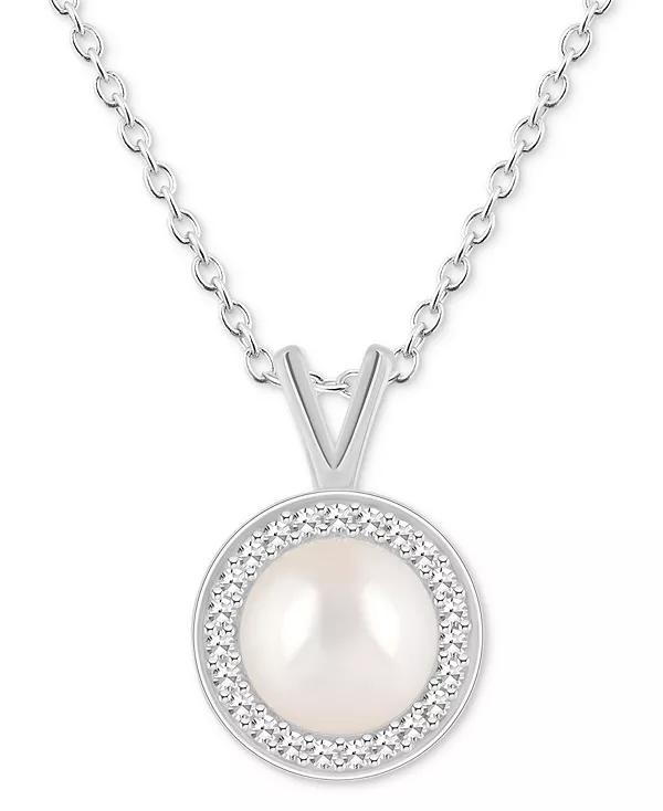 

Ожерелье с подвеской-ореолом из культивированного пресноводного жемчуга и бриллиантов (1/8 карата) из стерлингового серебра (также из оникса, бирюзы и лабрадорита) Macy'S, pearl