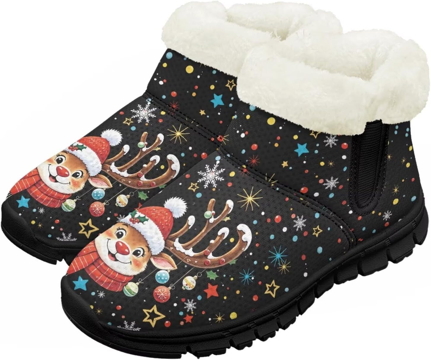 

Детские зимние сапожки для мальчиков и девочек, утепленные искусственным мехом, ботильоны до щиколотки с противоскользящей подошвой для малышей, детей младшего и старшего возраста Chririnla, Cartoon Christmas Reindeer