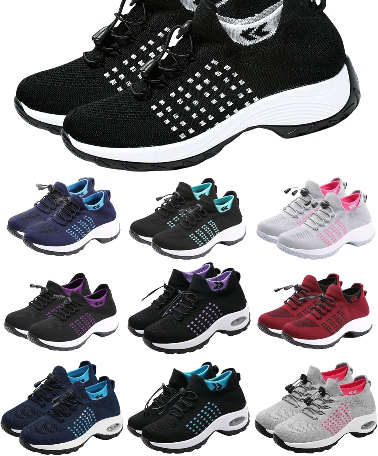 

Мужские кроссовки на платформе CHXLQQX с воздушной подушкой для ходьбы, ортопедические, эластичные и дышащие, с толстой подошвой-качалкой для мужчин и женщин, черный