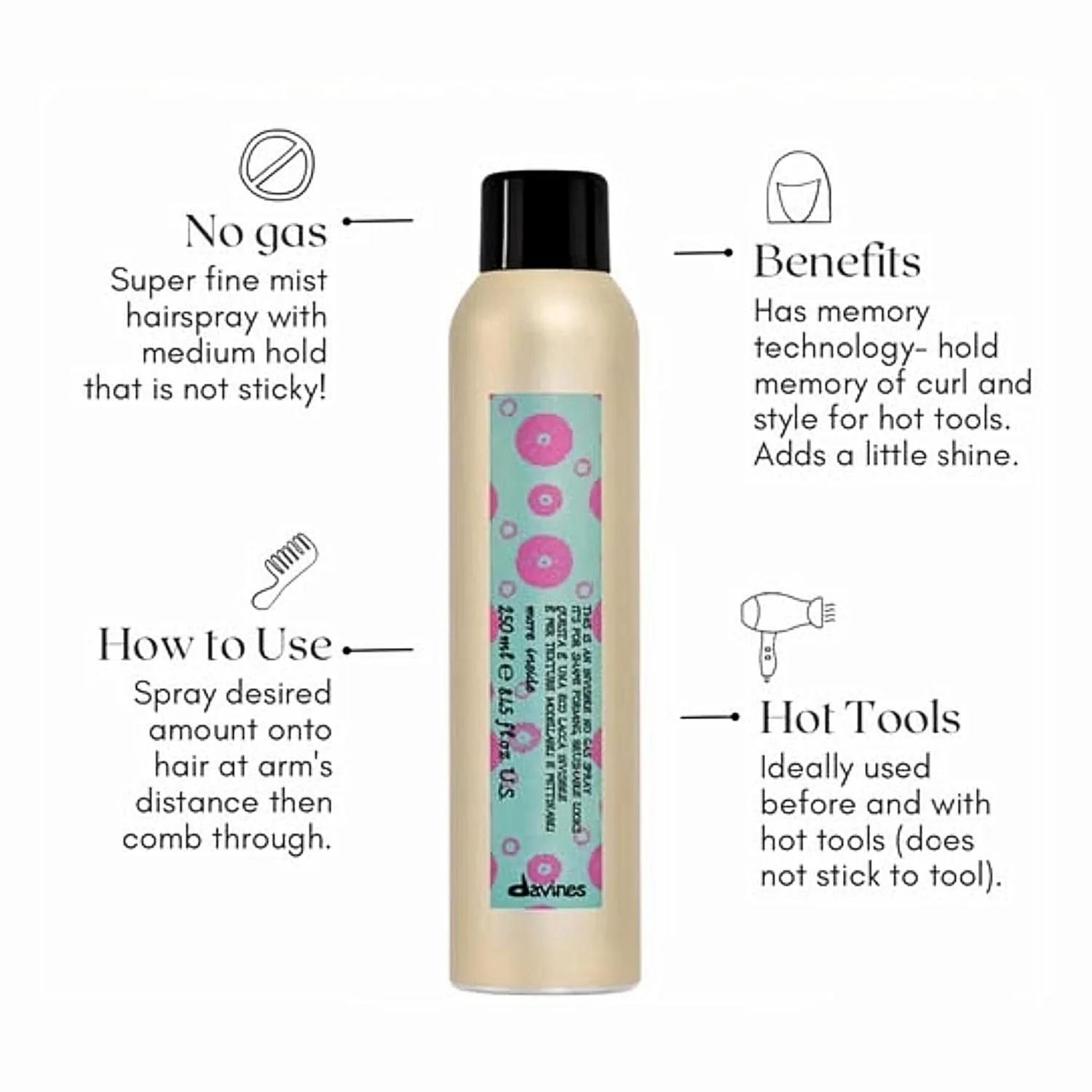 Davines This Is An Invisible No Gas Spray, Medium Hold Natural Finish - Неаэрозольный спрей для фиксации кистью - Быстросохнущий и влагостойкий, 8,45 жидких унций — фото 4