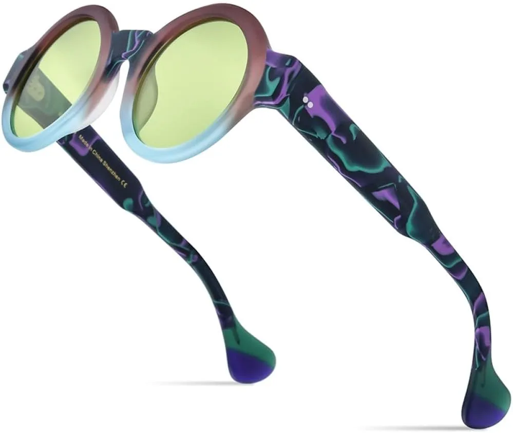 

Матовые ацетатные солнцезащитные очки UV400 для мужчин, ретро, ​​большие круглые солнцезащитные очки с широкими дужками для женщин MTZJH, Matte Blue Green