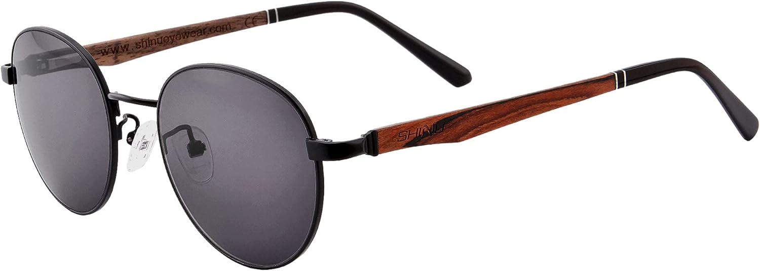 

Поляризованные очки для вождения SHINU для защиты от ночных бликов, поляризованные солнцезащитные очки для мужчин, очки для рыбалки, оправа из металла и дерева, модель W903, Black