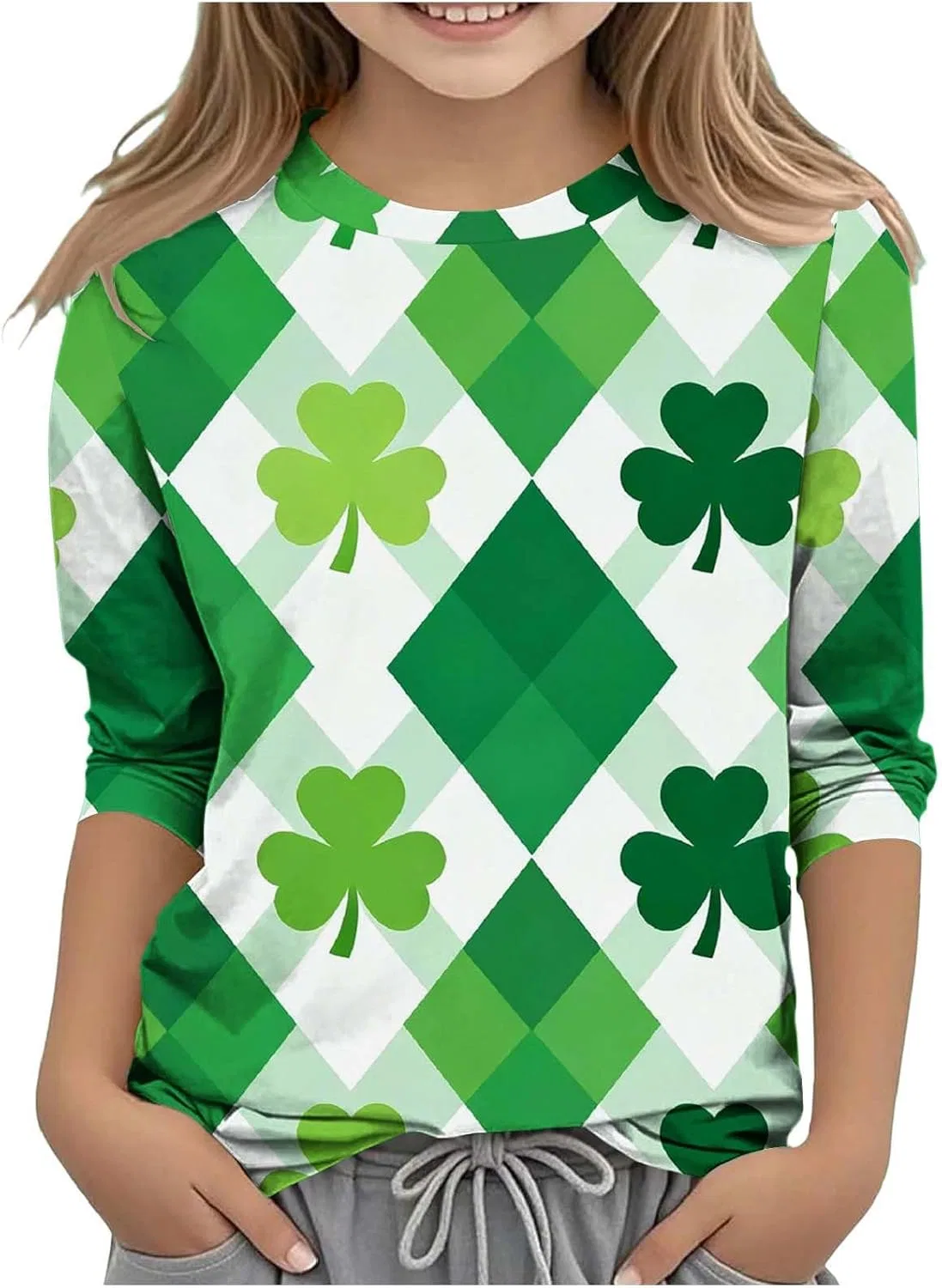 Детская футболка с принтом Shamrock, Zzalalana, 3/4 рукав, Green21