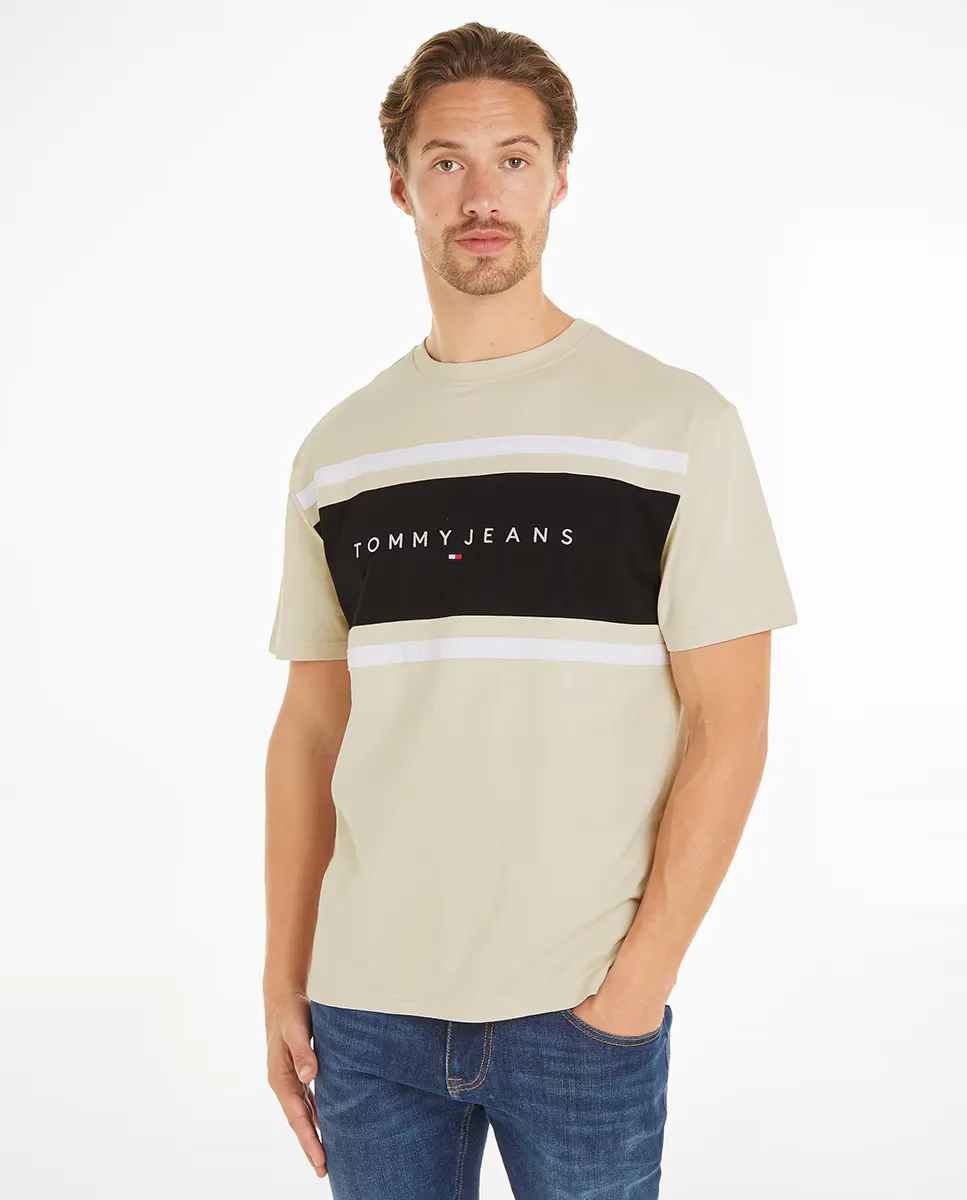 

Мужская футболка с короткими рукавами и цветными блоками Tommy Jeans, бежевый