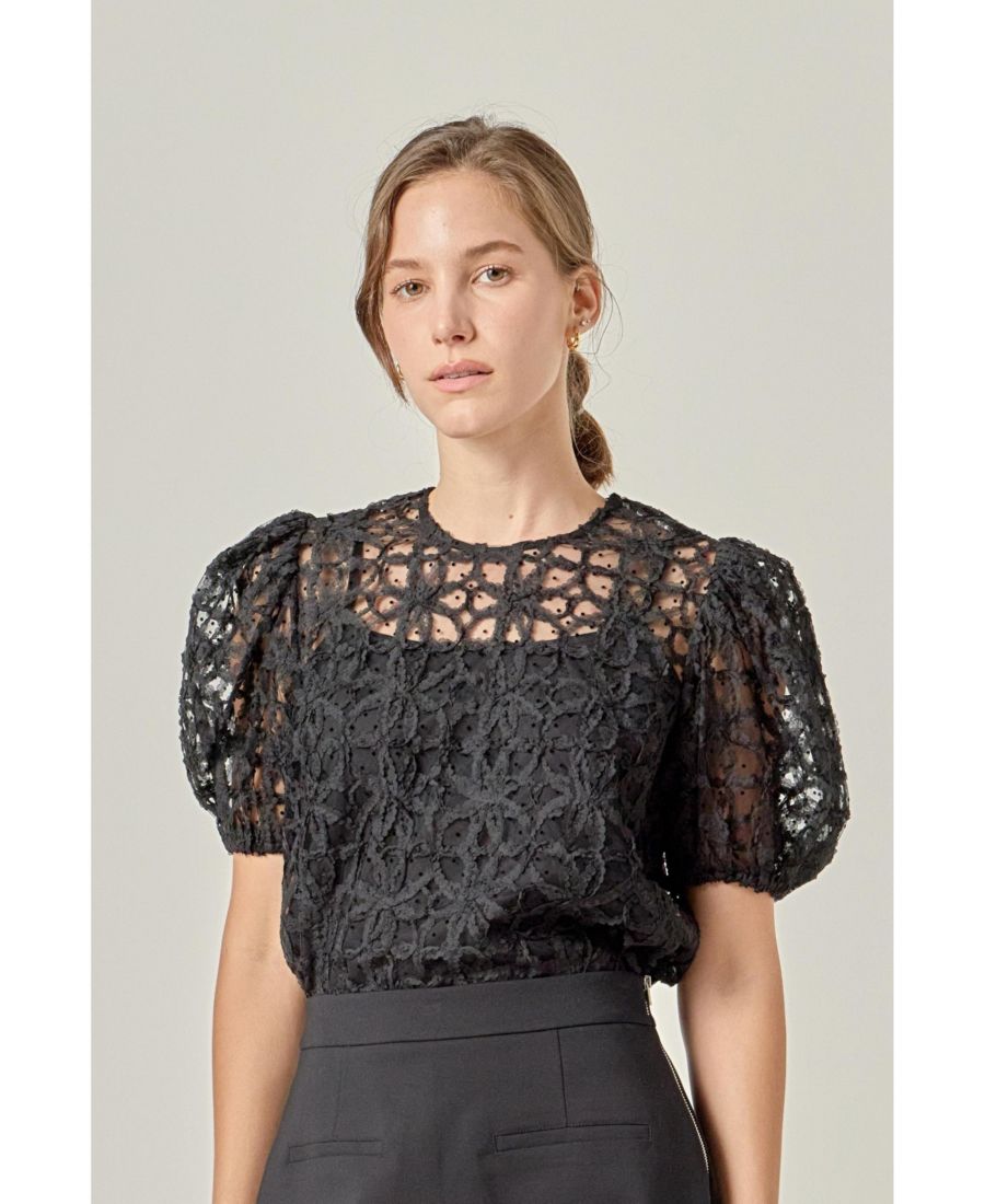 

Женский топ с цветочным принтом English Factory, Black