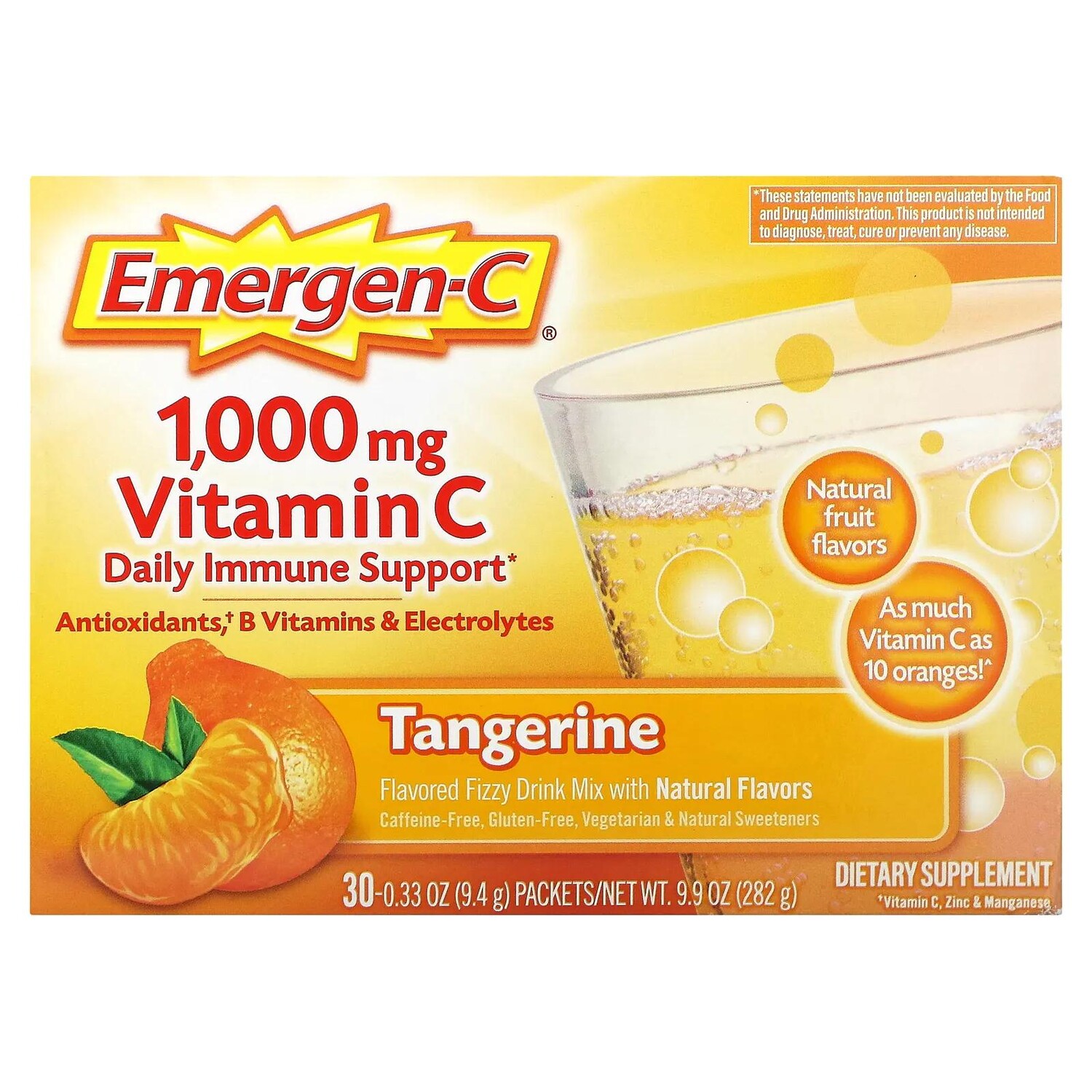 

Emergen-C Витамин C Ароматизированная шипучка мандарин 1000 мг 30 пакетиков по 9,4 г каждый