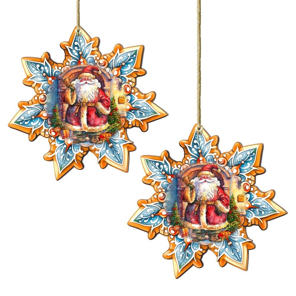 

Набор из 2 деревянных рождественских украшений "Санта с колокольчиком и снежинкой", Г. Дебрехт Designocracy, мультиколор