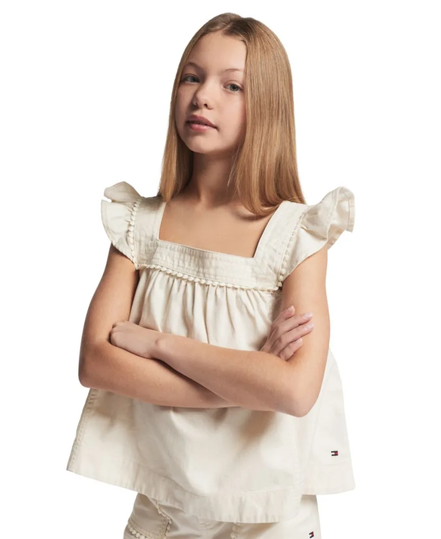 Детская блузка из саржи с оборками, размер 7-16 Tommy Hilfiger, кремовый
