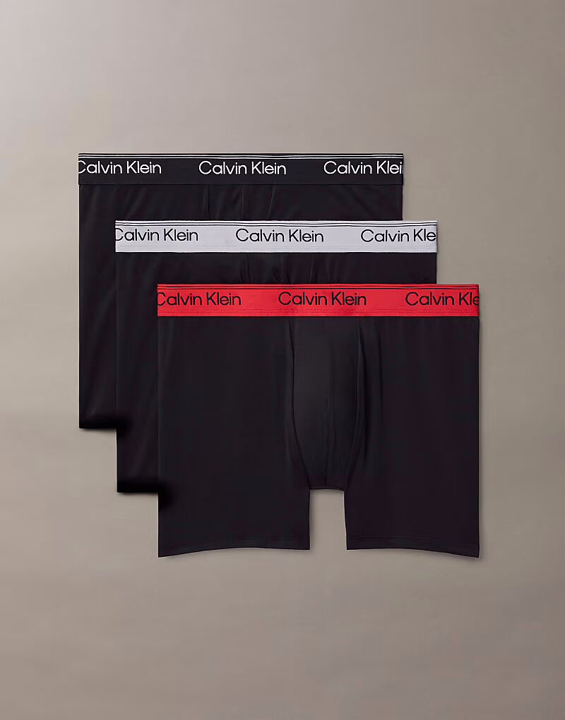 

Комплект из 3 трусов-боксеров Micro Stretch черного цвета с серо-красными поясами Calvin Klein