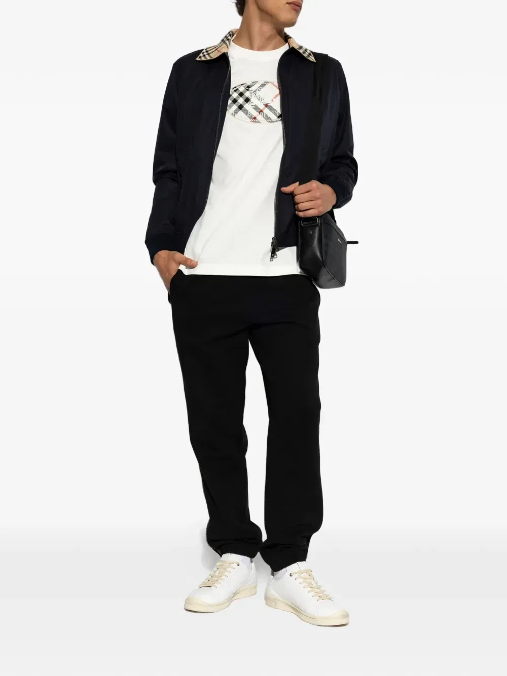 Брюки спортивные BURBERRY Sid, широкие, с клетчатой отделкой, черный — фото 2