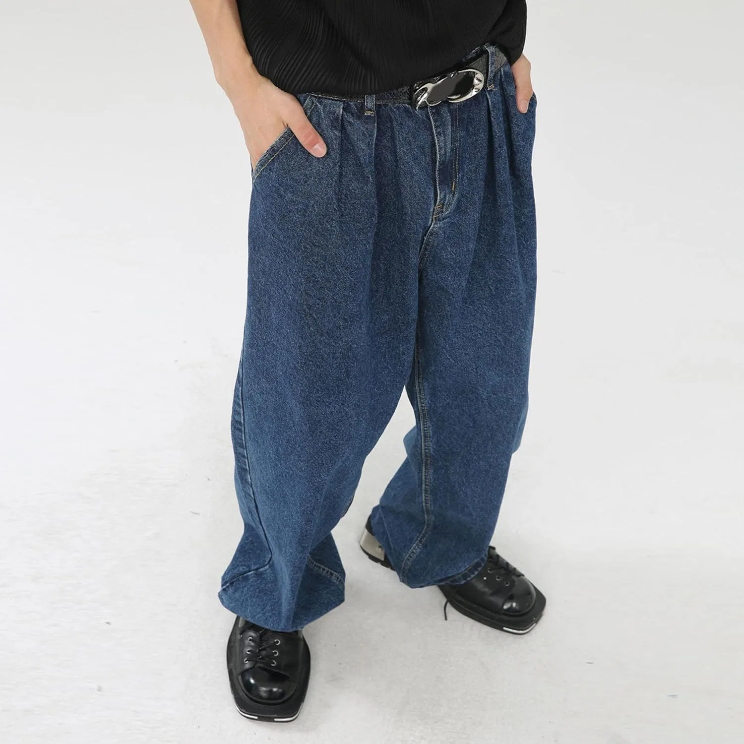 Джинсы свободные Baggy, Y2K, темно-синие — фото 3