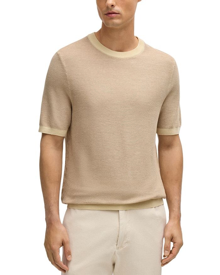 

Текстурированная трикотажная футболка BOSS Tantino из смеси хлопка, коричневый/бежевый