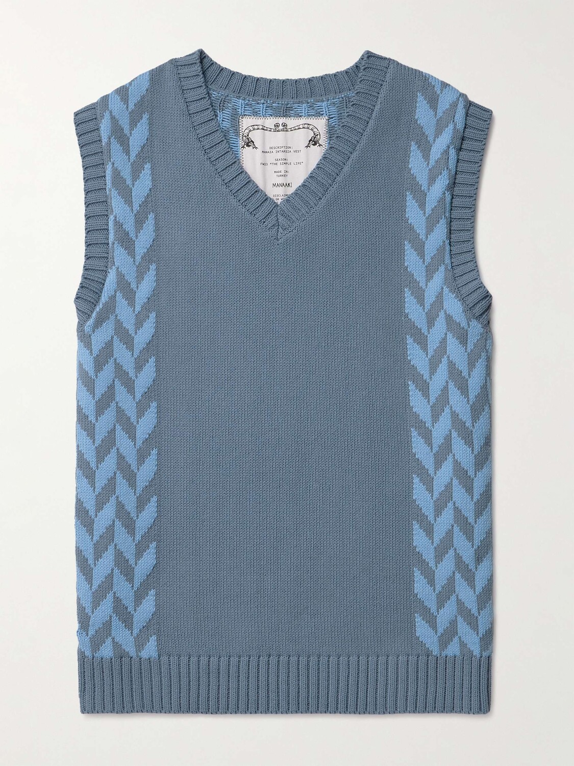 

Жилет-свитер Manaia Slim-Fit Intarsia из хлопка Manaaki, синий