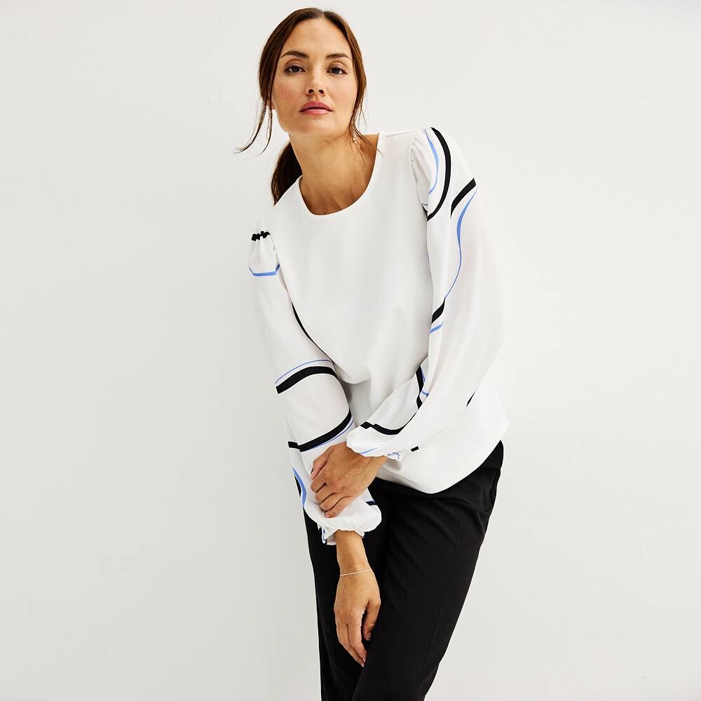 

Женский топ Nine West, смешанная техника, с пышными рукавами, цвет White Knight