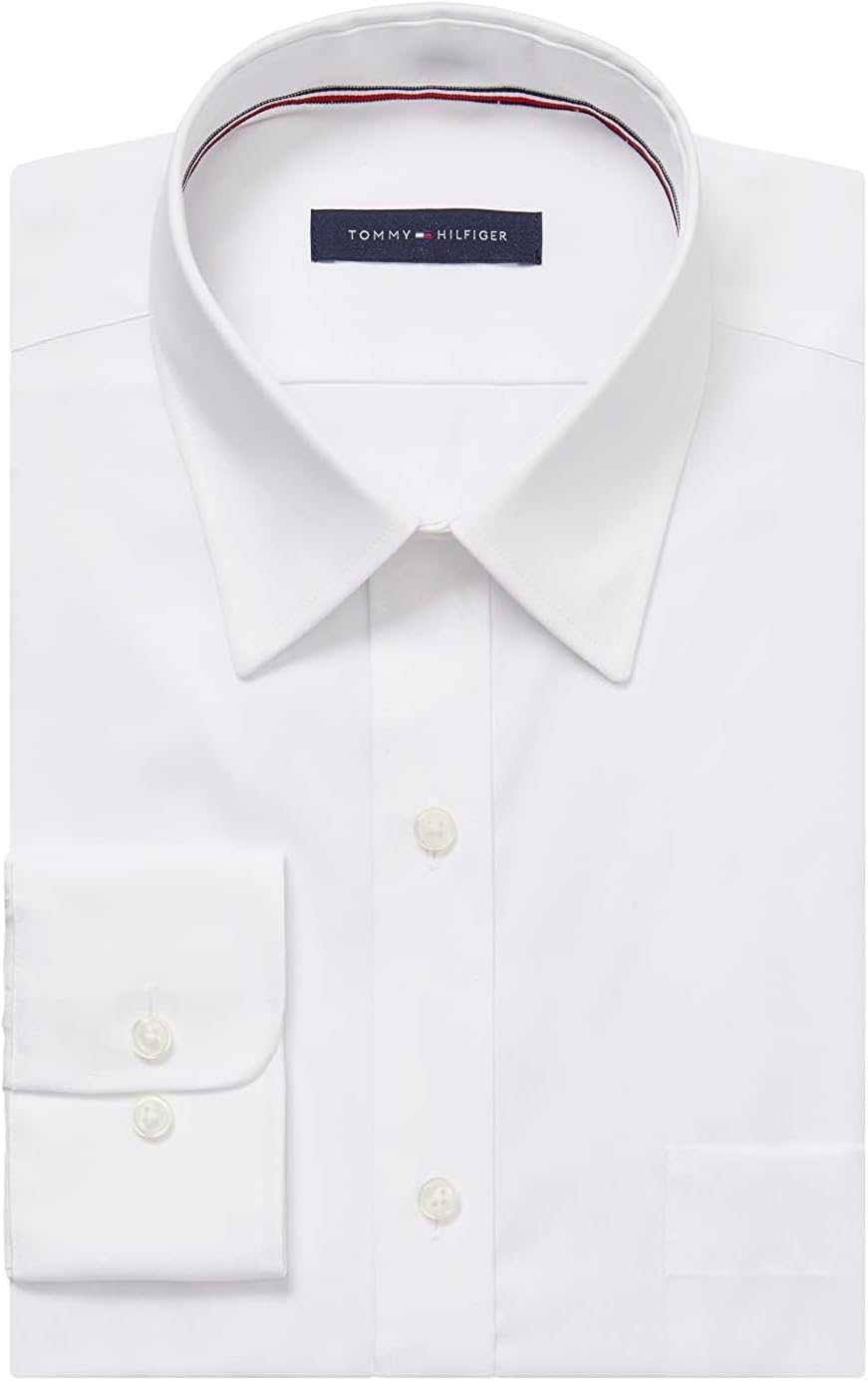 Мужская рубашка Tommy Hilfiger Regular Fit Non Iron, однотонная, эксклюзивно для Amazon, White — фото 3