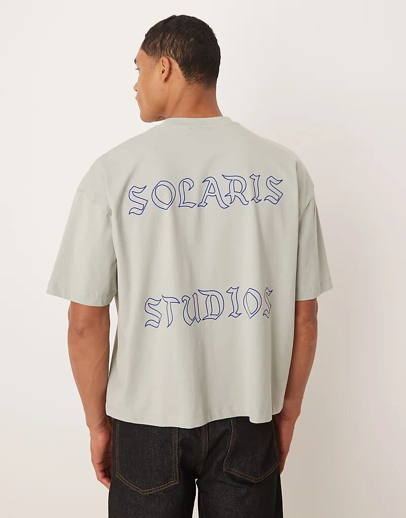 

Футболка свободного кроя ASOS DESIGN с графическим текстом спереди и сзади светло-серого цвета