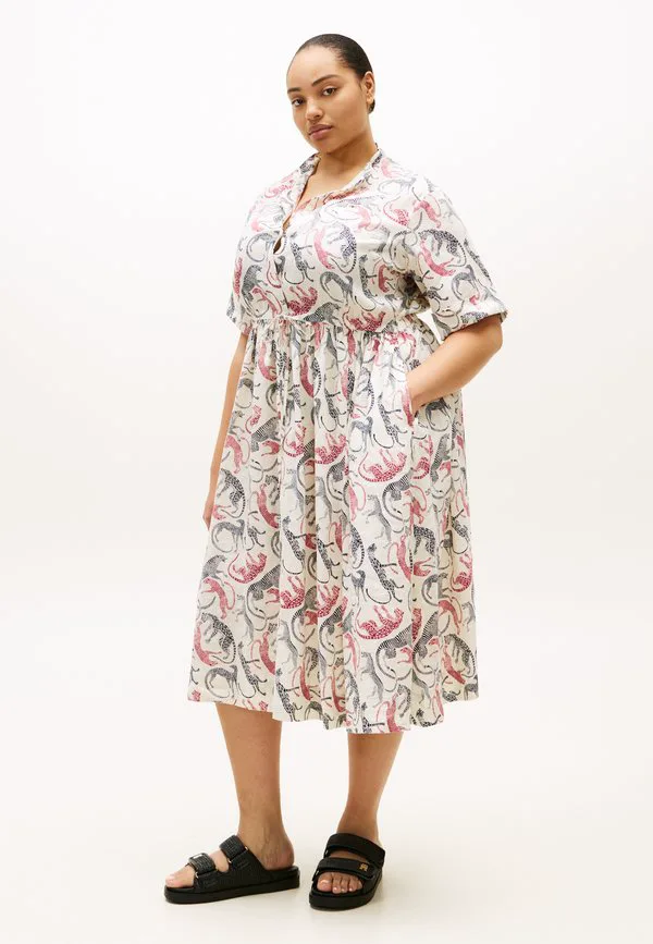 Платье-Рубашка миди из чистого льна с принтом curve Tommy Hilfiger Curve, Leopard Baroque