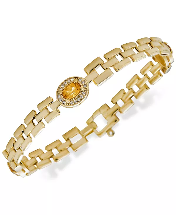 

Браслет в форме пантеры с цитрином (1,5 карата) и белым топазом из стерлингового серебра с позолотой 14 карат Macy'S, citrine