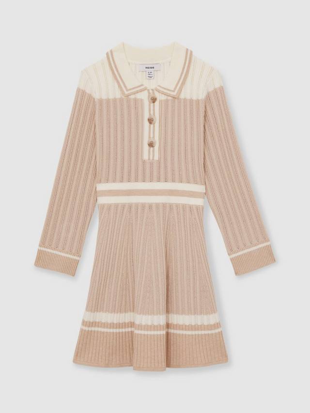 

Детское платье Colette с цветными блоками, ребристое и расклешенное Reiss, Pale Pink