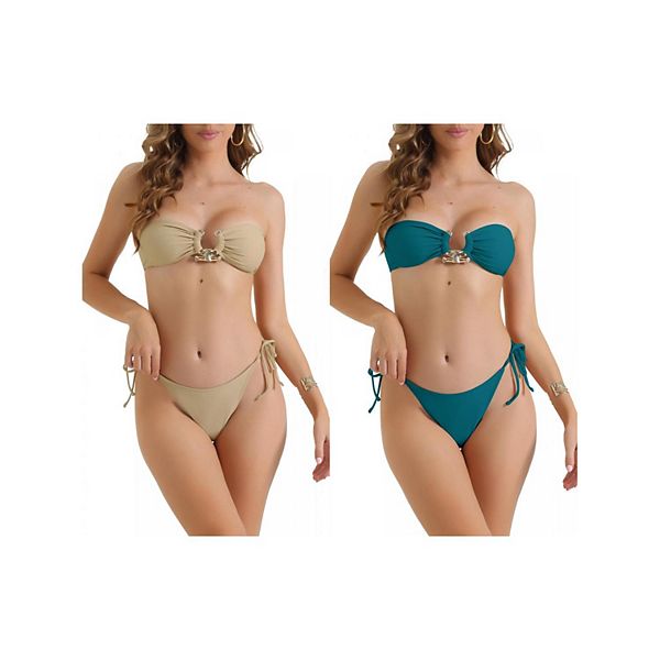 

2 комплекта женского металлического колье бандо бикини, 2 предмета с завязками по бокам и высоким вырезом Inspire Chic, Teal Khaki, Хаки, 2 комплекта женского металлического колье бандо бикини, 2 предмета с завязками по бокам и высоким вырезом Inspire Chi
