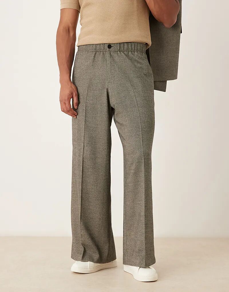 

Свободные брюки ASOS DESIGN серого цвета с узором «ёлочка»