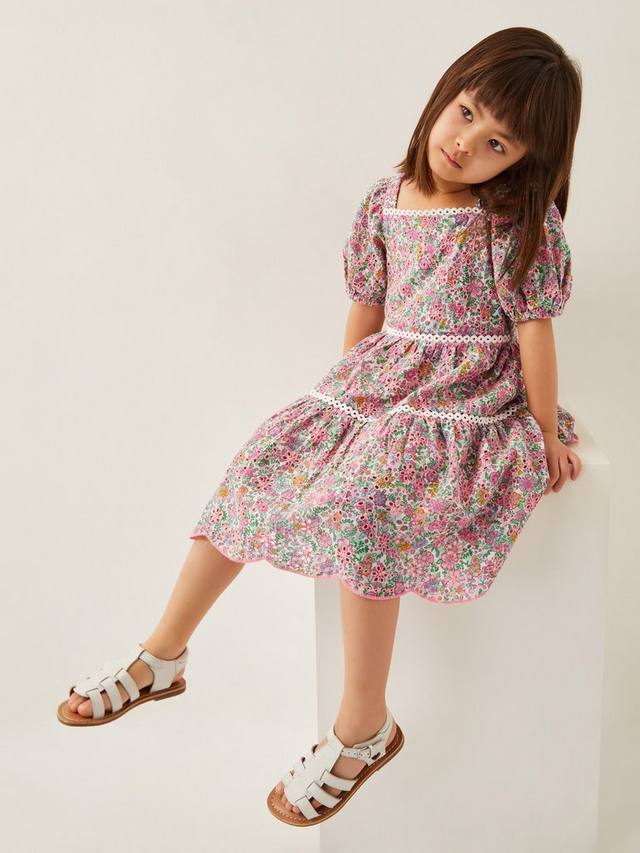 

Детское платье с цветочным принтом и пышными рукавами Monsoon, Pink