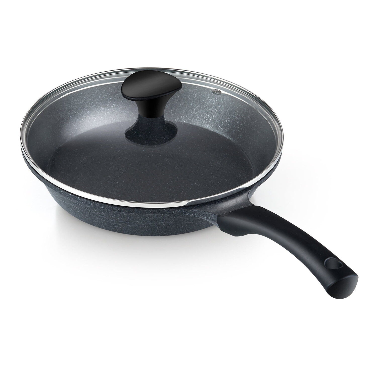 

Сковорода для соте с антипригарным мраморным покрытием с крышкой Cook N Home 10,5 дюймов, серый