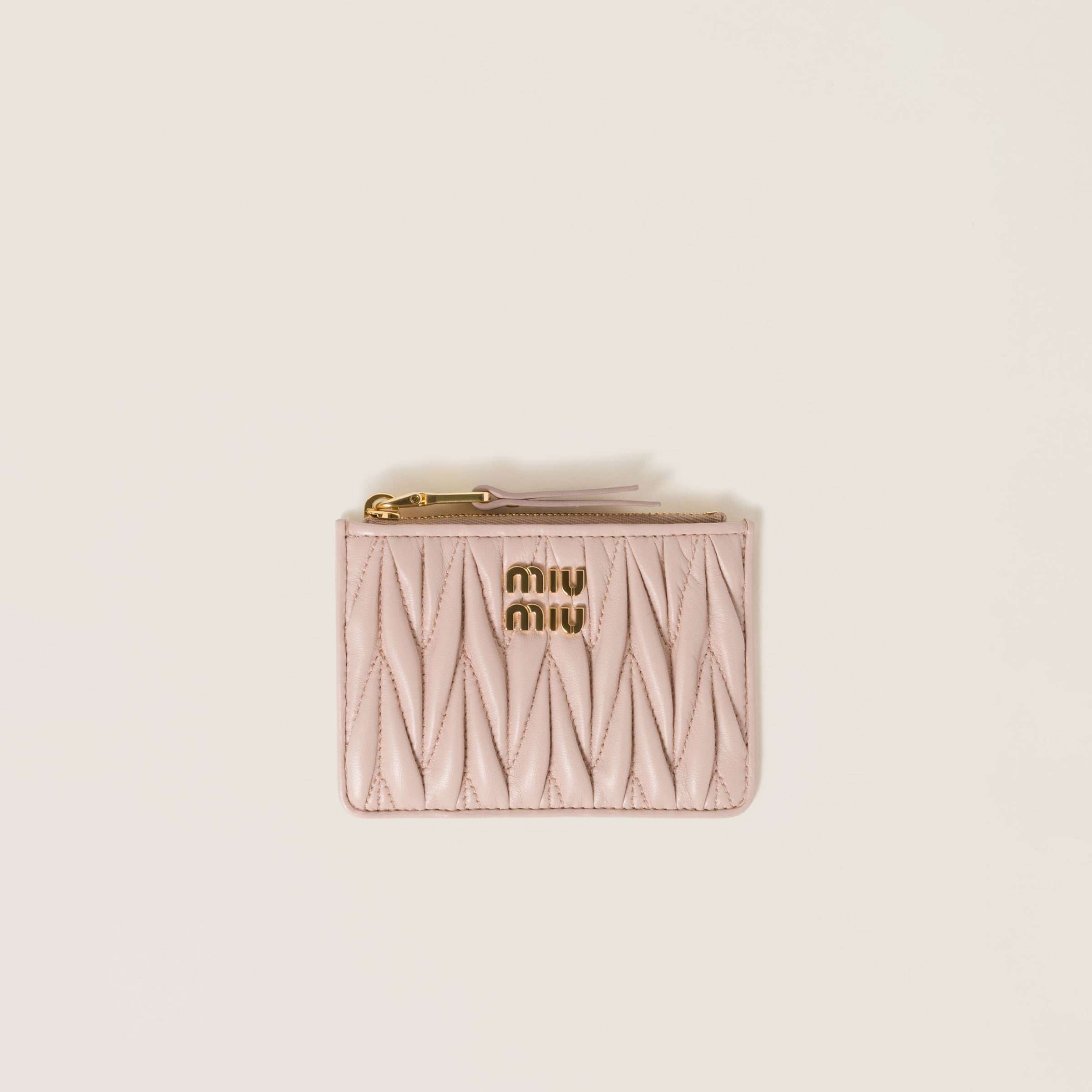 

Кардхолдер из кожи наппа matelassé MIU MIU, пудрово-розовый