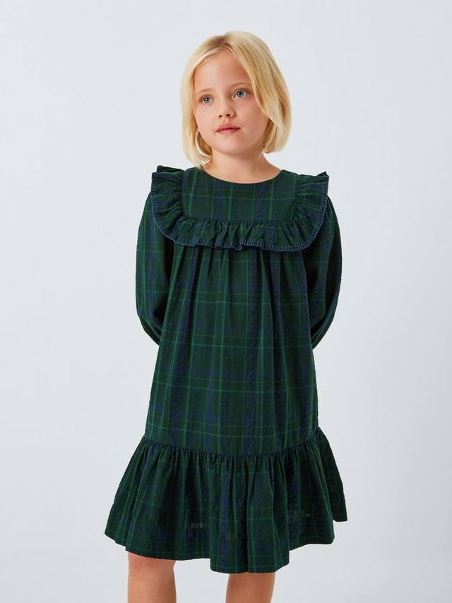 

Детское платье с рюшами в клетку тартан John Lewis Heirloom Collection, Scarab Green
