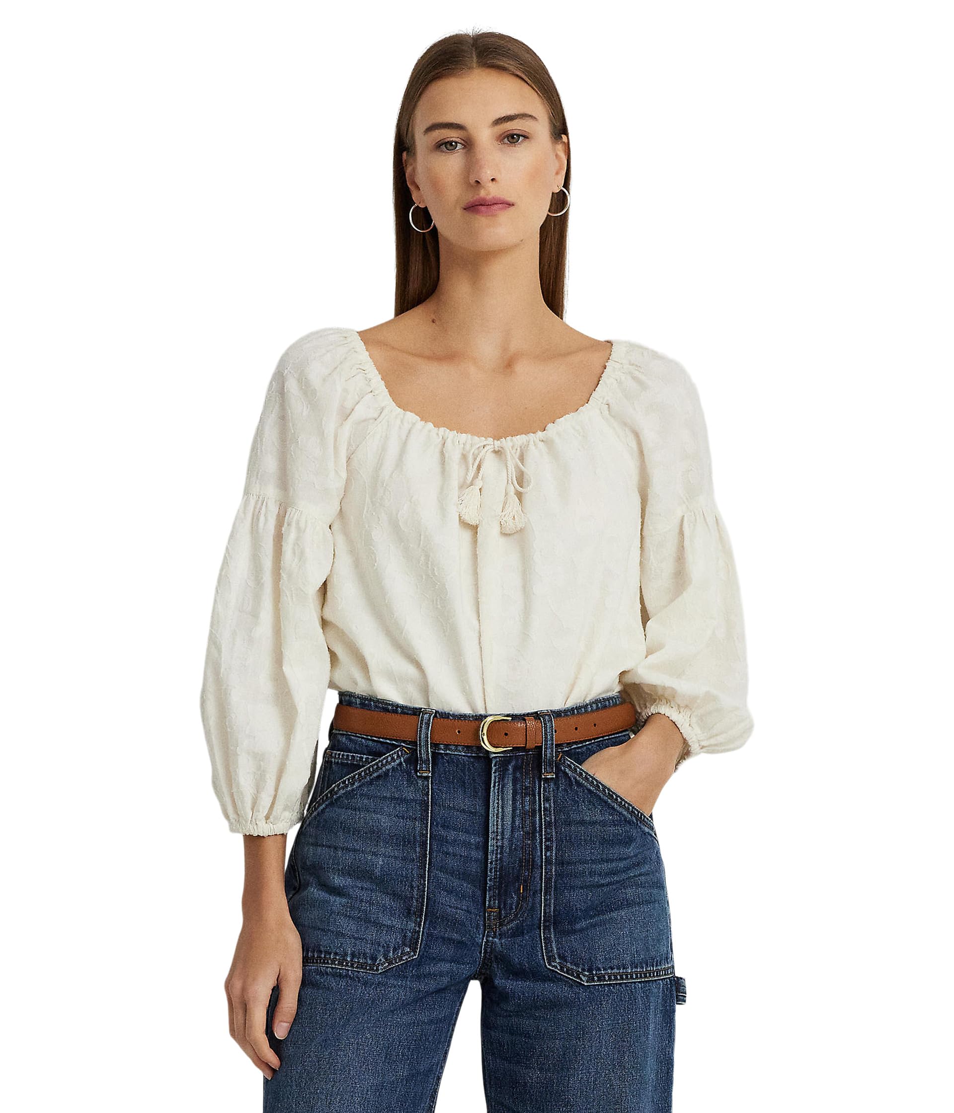 

Блуза Lauren Ralph Lauren Paisley Cotton Jacquard Blouse, цвет Mascarpone Cream