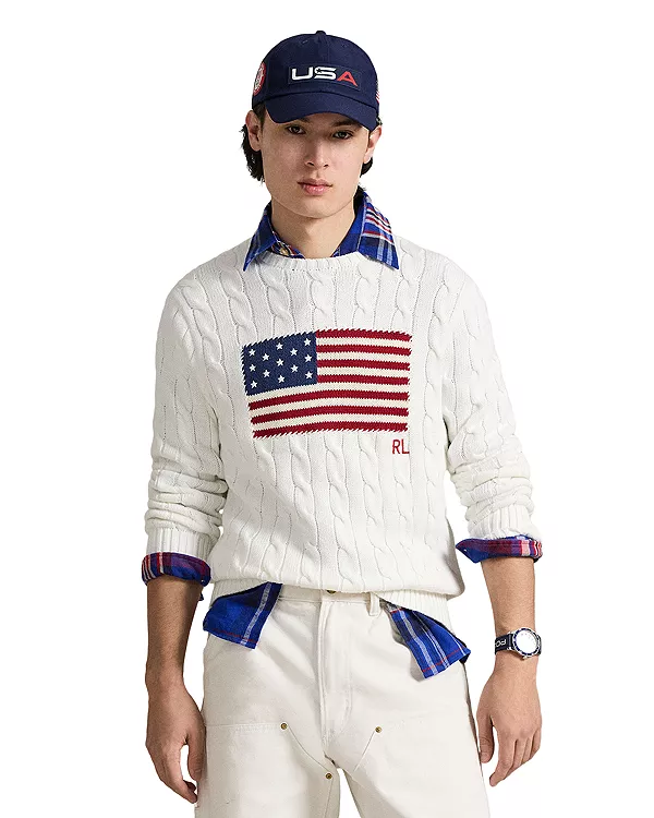 

Свитер с флагом, связанный косами. Polo Ralph Lauren, белый