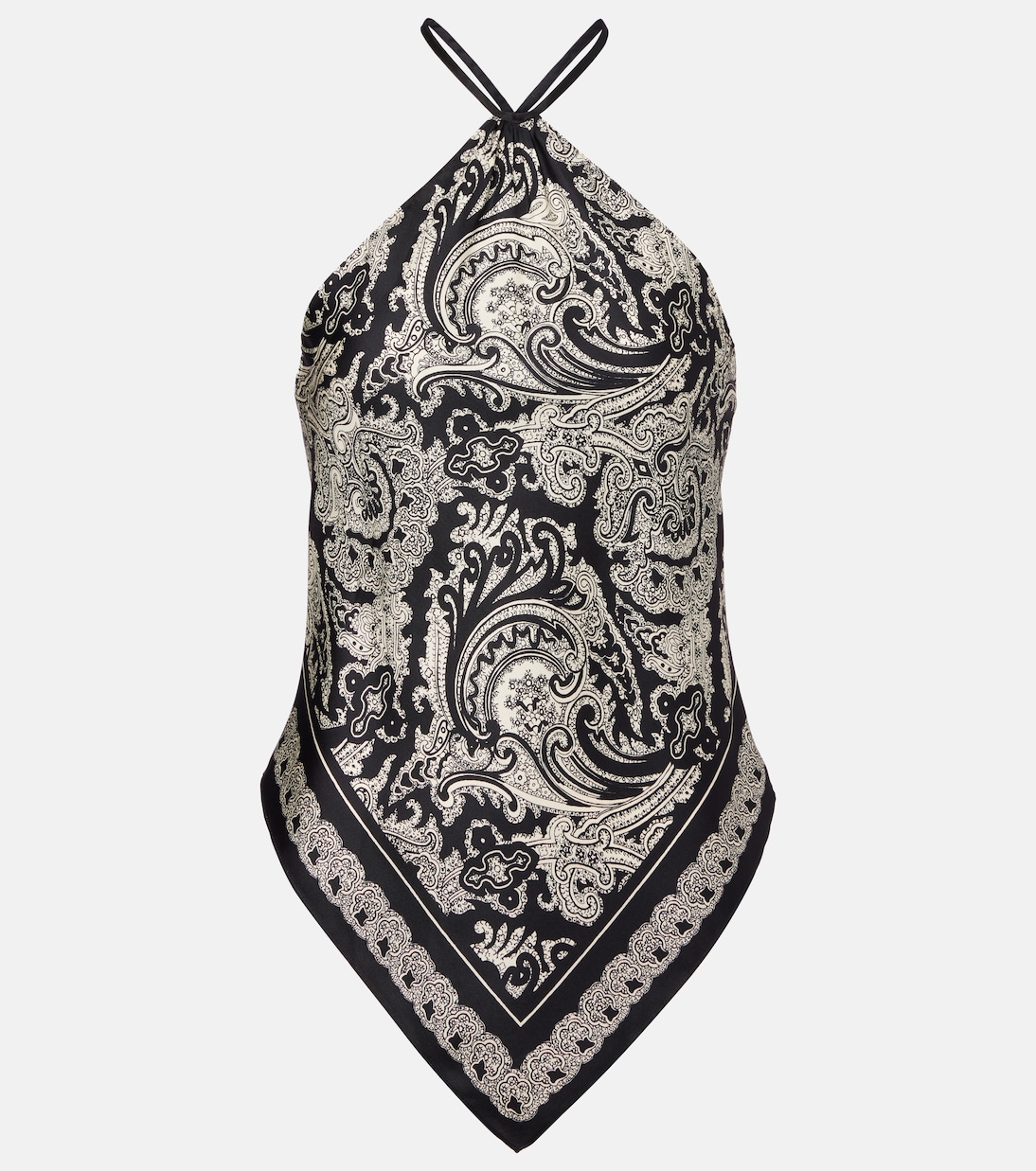 

Топ из шелкового твила с принтом пейсли Audrey Nili Lotan, Black/Ivory Paisley Scarf