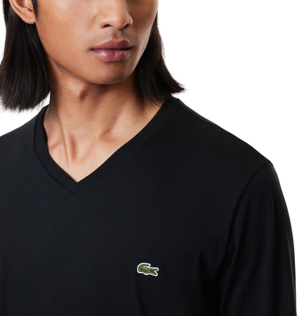 Мужская футболка Lacoste с длинным рукавом и V-образным вырезом, Black — фото 2