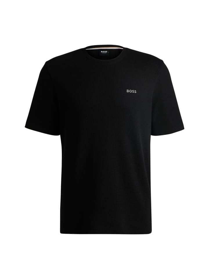 

Футболка с вафельным рисунком черного цвета BOSS, Черный, Футболка с вафельным рисунком черного цвета BOSS