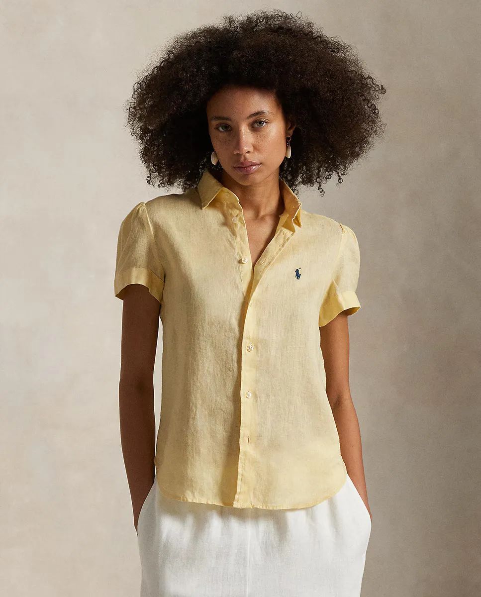 

Женская льняная рубашка с коротким рукавом Polo Ralph Lauren, желтый