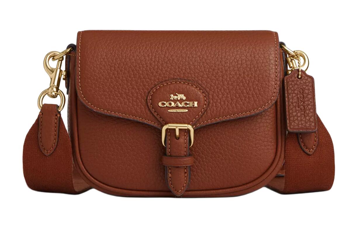 

COACH Мягкая седельная сумка из галечной кожи через плечо на пояс малого размера для женщин золото дерево и красный