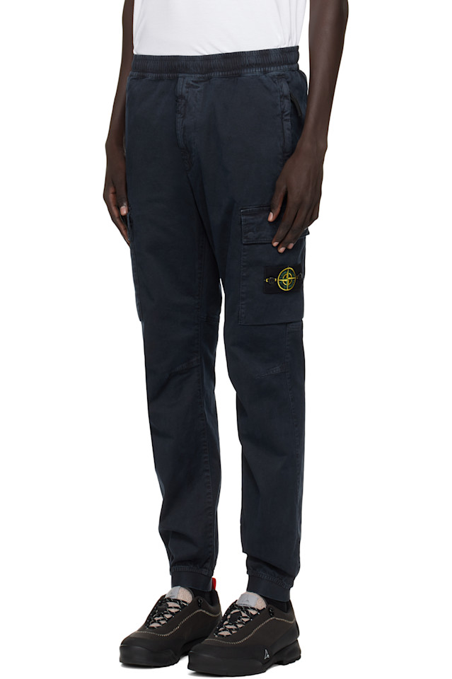 Stone Island Брюки-Карго из эластичного органического хлопкового саржевого переплетения, темно-синие, модель 3100033 — фото 4