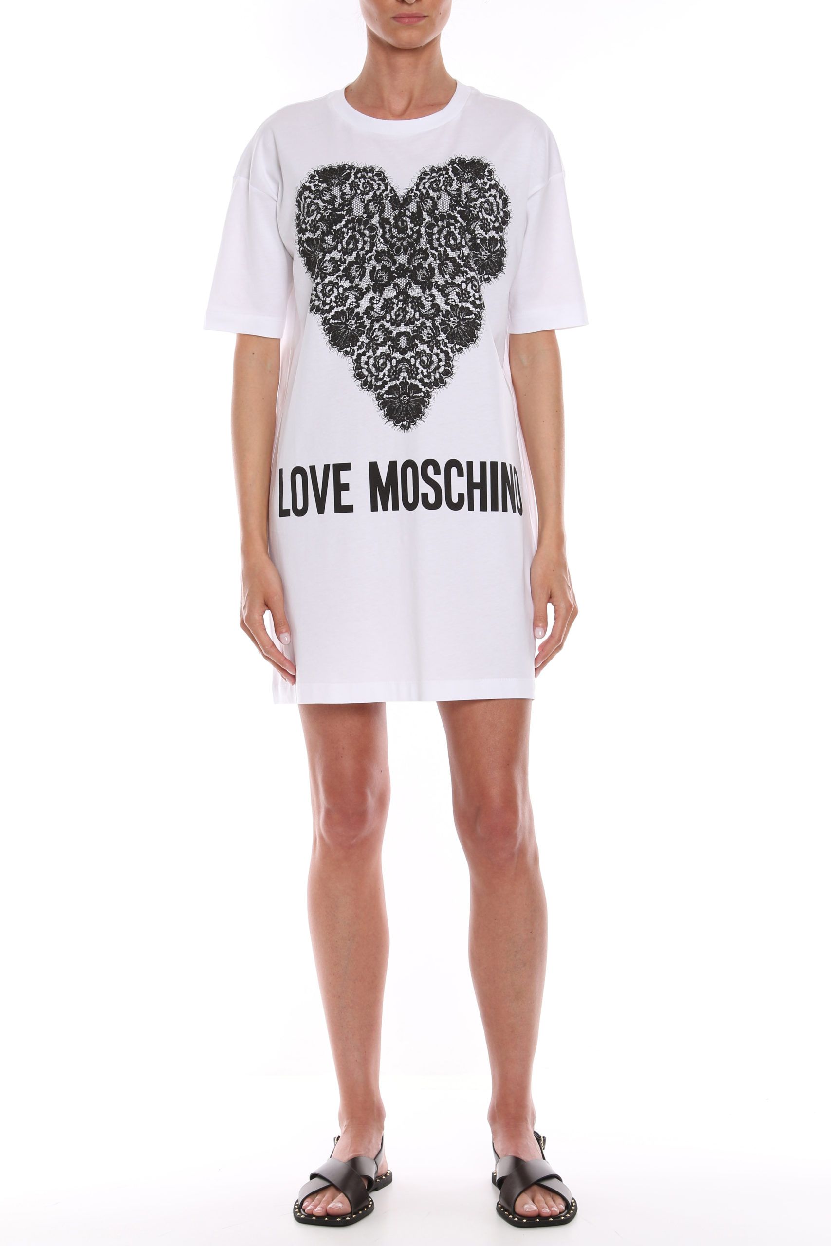

Шикарное платье-футболка из хлопка с графическим принтом LOVE MOSCHINO, белый