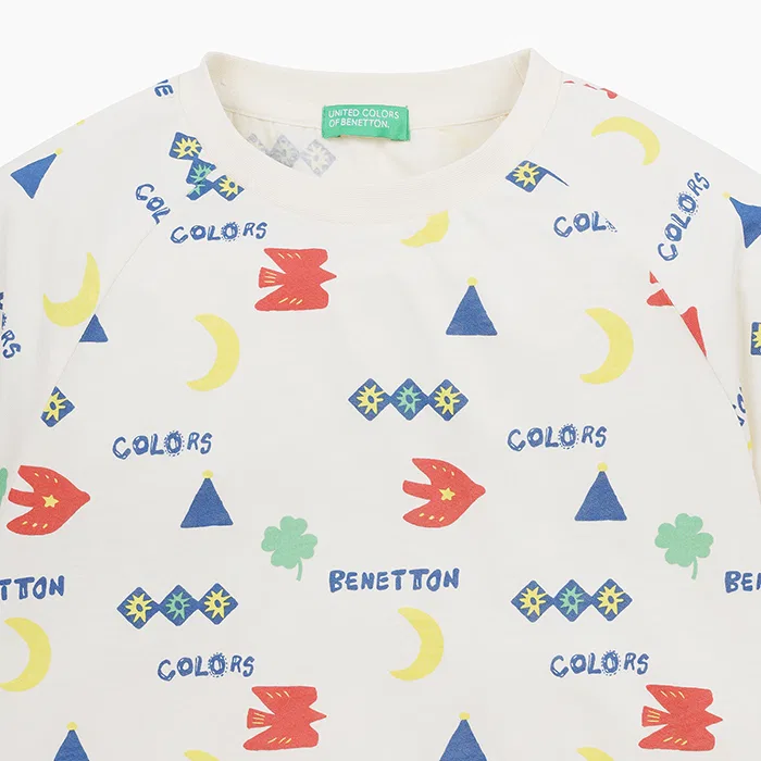 Детская футболка с графическим принтом айвори от Benetton Kids — фото 3