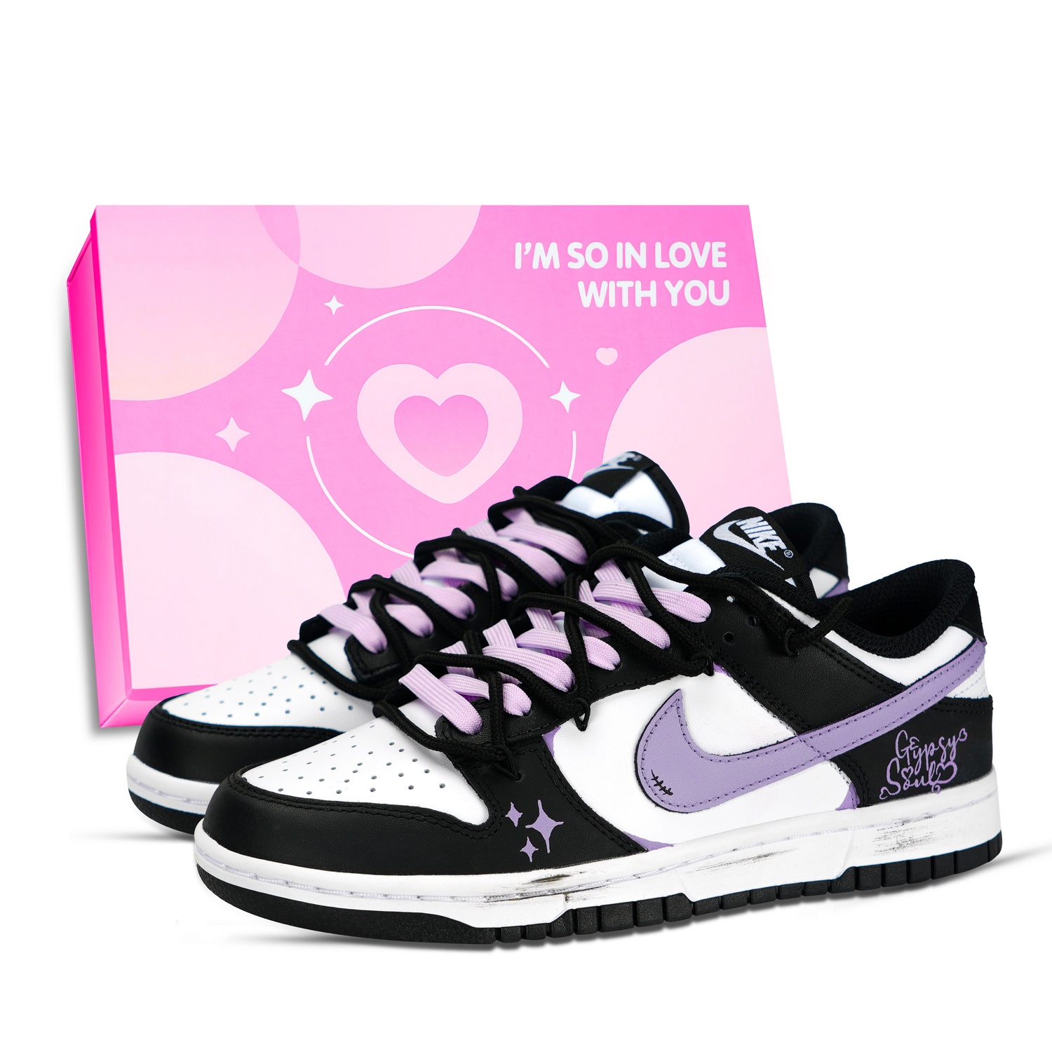

Dunk Black White, Beautiful Dream устойчивые к истиранию низкие кроссовки для скейтбординга Unisex Black Purple Nike, черный фиолетовый