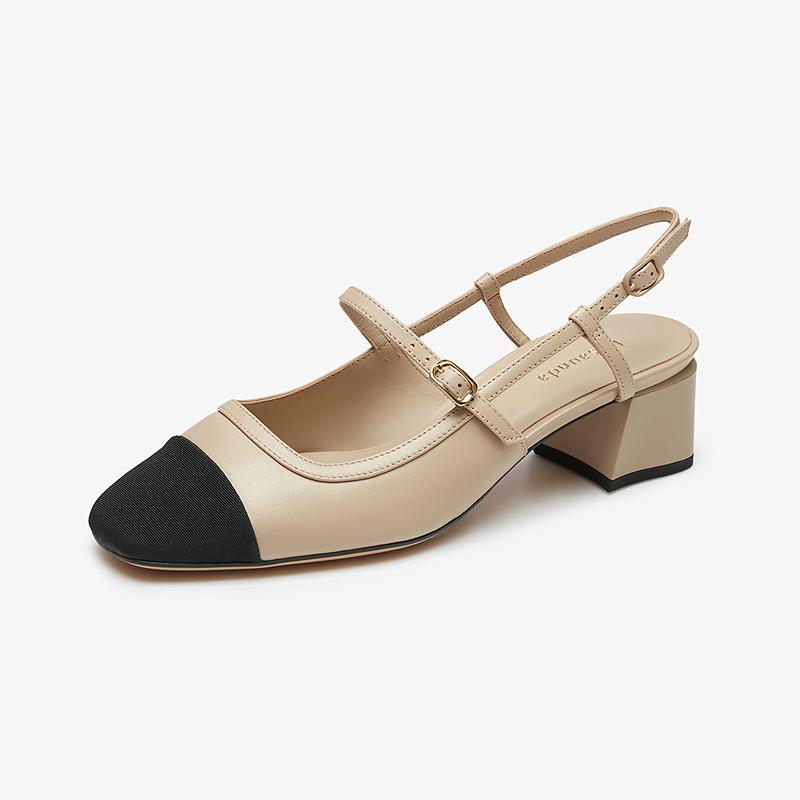 LE SAUNDA Массивные каблуки на высоком каблуке женские - бежевый+черный BEK, цвет Beige+Black BEK — фото 4