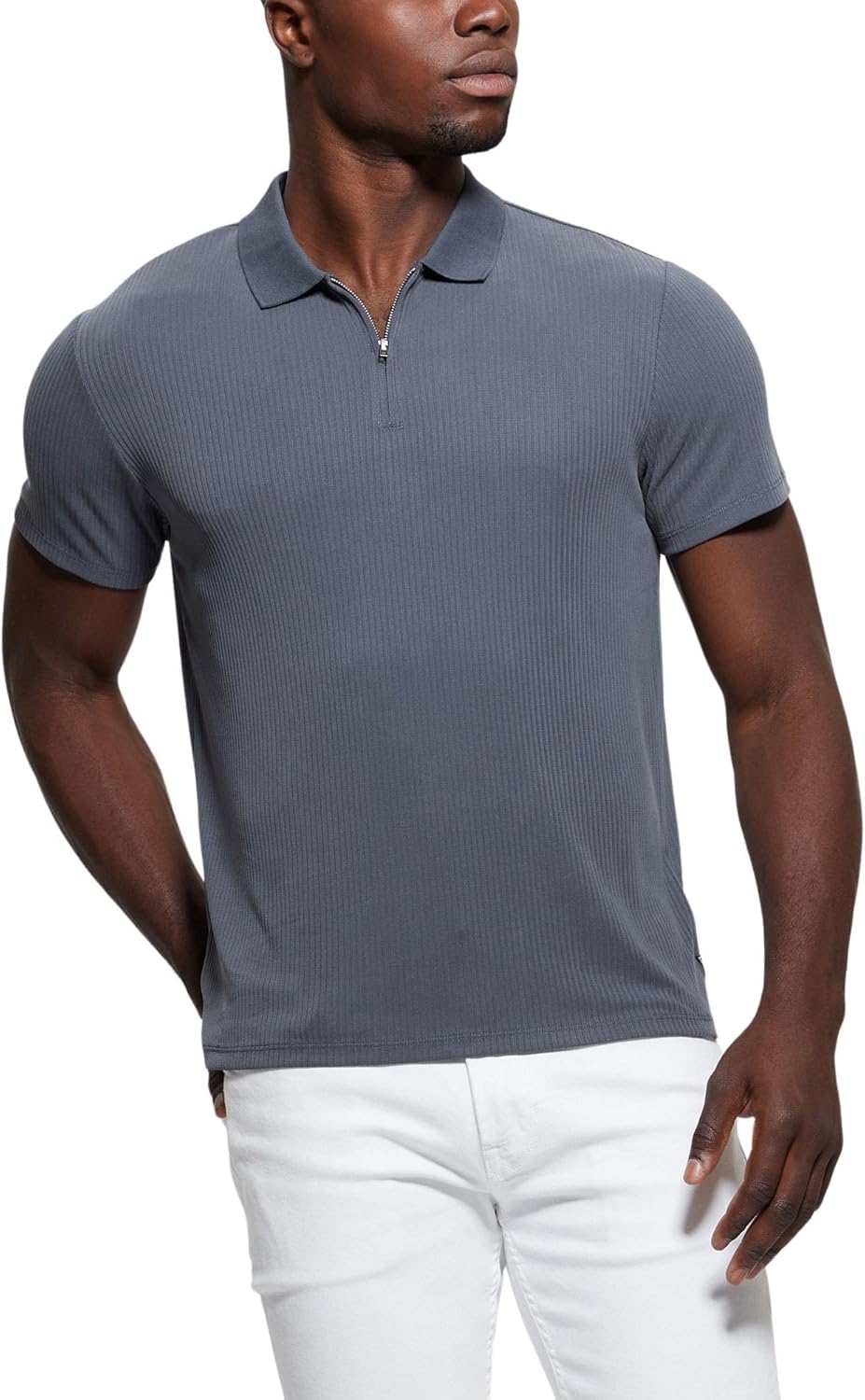 

GUESS Мужская поло Union Rib Zip, Grey Shadow Blue, Серый, GUESS Мужская поло Union Rib Zip, Grey Shadow Blue