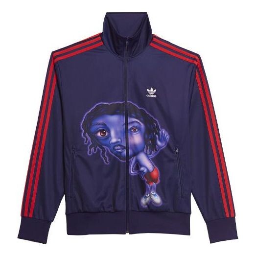 

Куртка Men's adidas originals x Kerwin Frost Crossover Cartoon Printing Stripe Stand Collar logo Sports Jacket Blue, синий