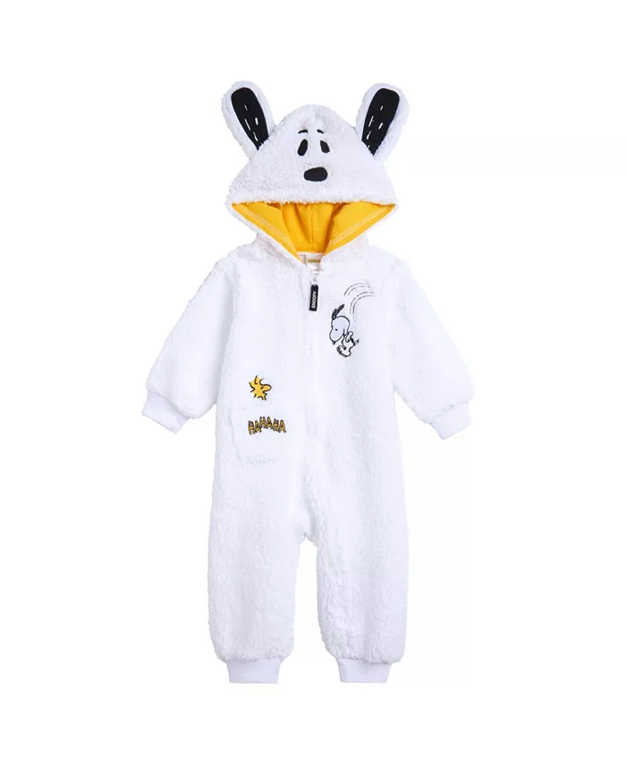 

Детский утепленный комбинезон на молнии из мягкого шерпа Baby Boys Baby Baby Cozy Sherpa Zip Up Cosplay Coverall для новорожденных (размеры от 0 до 24 месяцев) Peanuts, белый