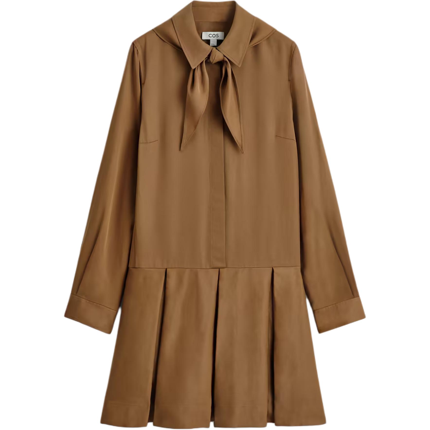 

COS Женское платье с длинным рукавом, коричневое, с острым воротником, умеренно короткое