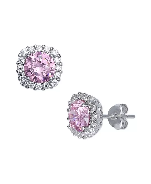 

Серьги-Гвоздики в форме кушон из разноцветного кубического циркония из стерлингового серебра Giani Bernini, pink