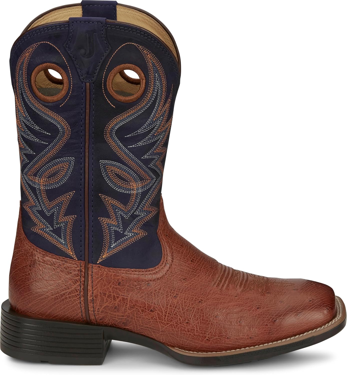 Мужские вестерн-бутсы Justin Roswell 11 Smooth Ostrich, из премиальной кожи, стелька J-Flex, квадратный носок, противоскользящая подошва, Brandy — фото 3