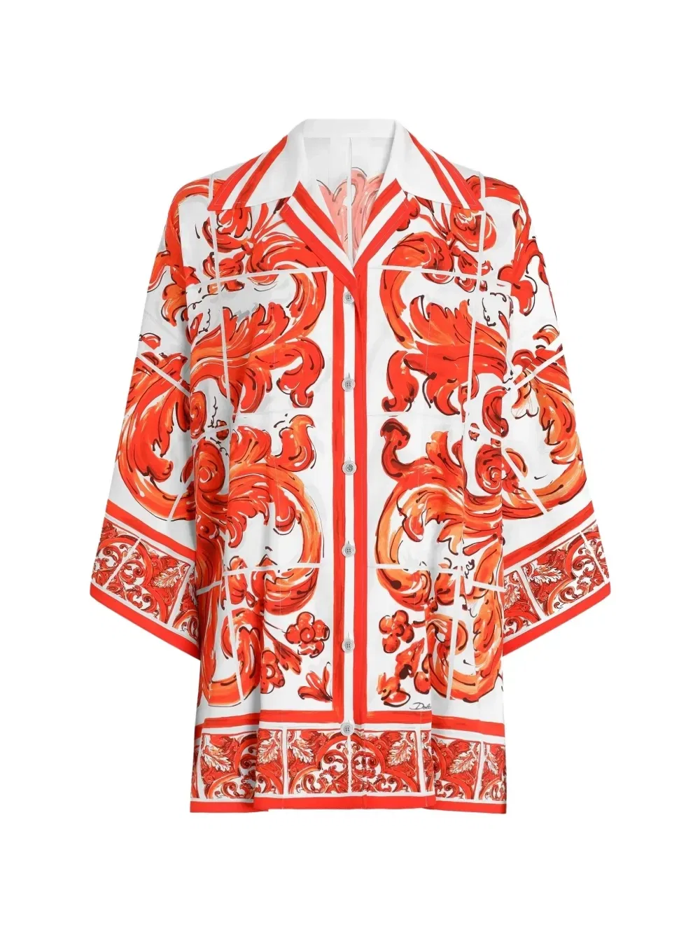 Рубашка из шармеза с принтом "майолика" Dolce & Gabbana, белый