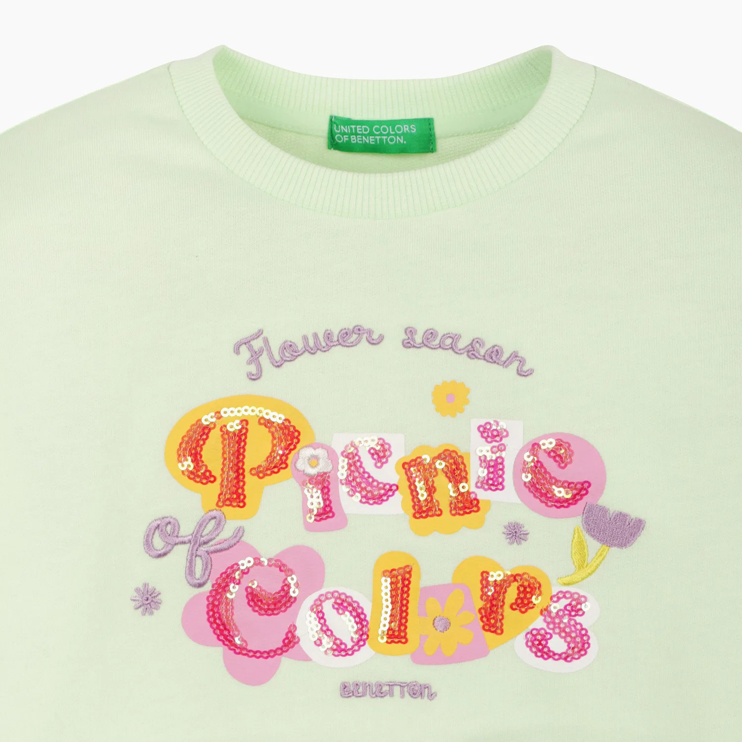 Детский свитшот Picnic Flower, лавандовый, от Benetton Kids — фото 3