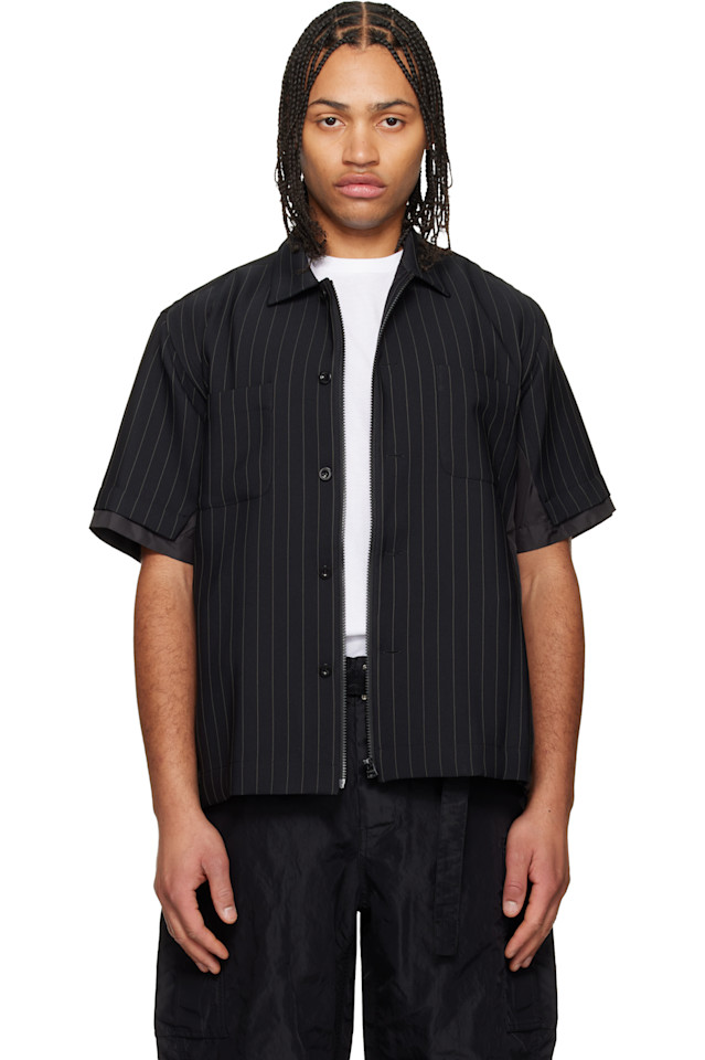 

Sacai Черная саржевая рубашка с стеганым узором